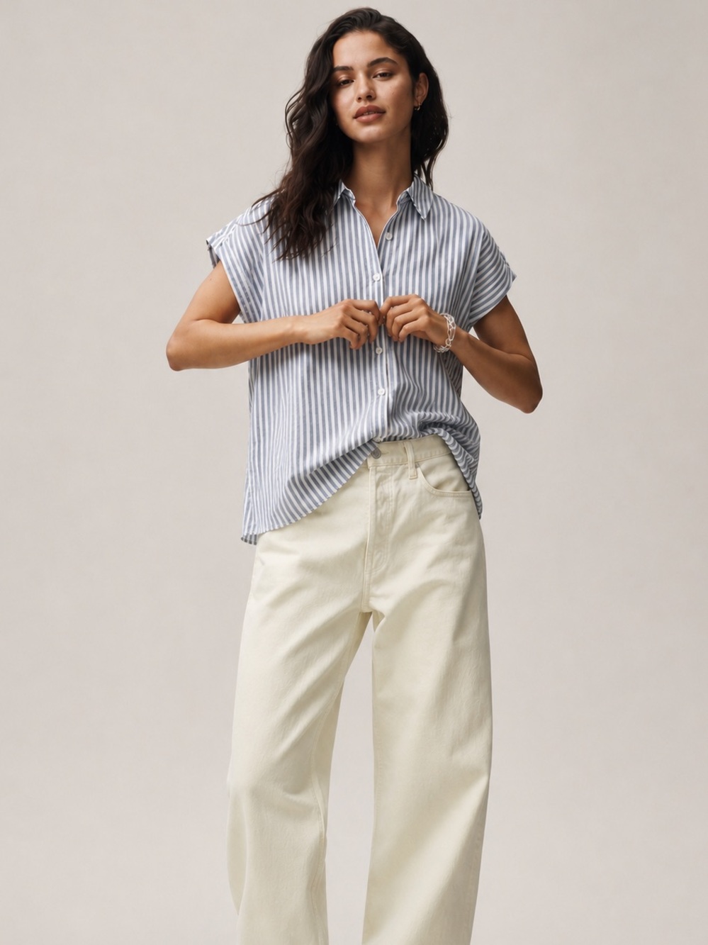 BeachLunchLounge Collection Blue & White Stripe Button-Up Shirt | Size Small